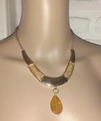 Ketting edelsteen hanger vintage gele agaat druppel, Verzenden, Geel, Nieuw, Met edelsteen