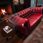 Vintage wijnrode chesterfield / tweezit / canapé, Antiek en Kunst, Ophalen of Verzenden