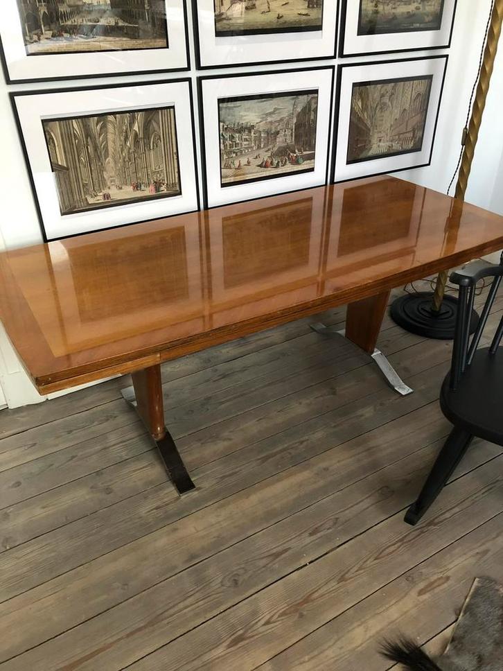 PRACHTIGE VINTAGE TAFEL SALONTAFEL CHROOM HOUT VERHOOGBAAR, Antiek en Kunst, Antiek | Meubels | Tafels, Ophalen