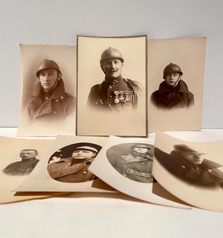 Série de 7 photos de soldats belges de la Première Guerre mo, Collections, Objets militaires | Général, Armée de terre, Enlèvement ou Envoi