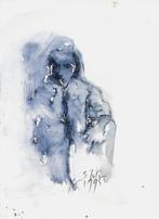 P. van der Vlugt o.i. inkttekening aquarel "Zelfportret"1995, Antiek en Kunst, Kunst | Tekeningen en Fotografie, Ophalen
