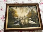 * aquarel in kader met glas, Brugge, zwaan, Antiek en Kunst, Ophalen of Verzenden