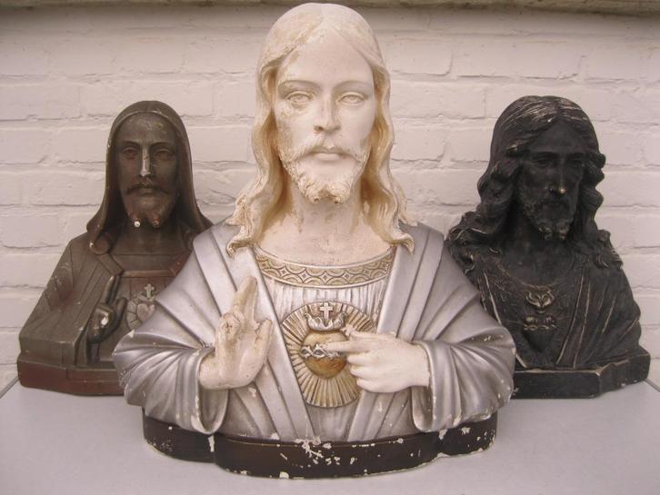 Jesus Christus Heilig Hart beelden in gips, Antiek en Kunst, Antiek | Religieuze voorwerpen, Ophalen of Verzenden