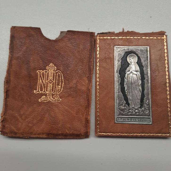 NOTRE-DAME DE LOURDES *ICÔNE ANTIQUE RECTO-VERSO *, Collections, Religion, Comme neuf, Christianisme | Catholique, Autres types
