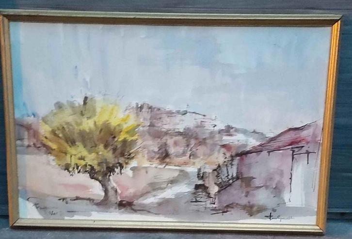 Aquarelle paysage signe jose van gucht, Antiek en Kunst, Kunst | Schilderijen | Klassiek, Ophalen of Verzenden