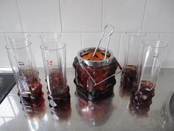 Bijzondere set vintage Kristal 12 Longdrink + ijsemmer beschikbaar voor biedingen
