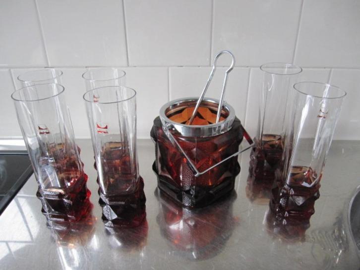 Bijzondere set vintage Kristal 12 Longdrink + ijsemmer, Antiek en Kunst, Antiek | Glaswerk en Kristal, Ophalen