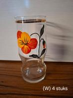 Set van 4 vintage bloemen glazen met goudrand, Verzamelen, Ophalen of Verzenden, Zo goed als nieuw