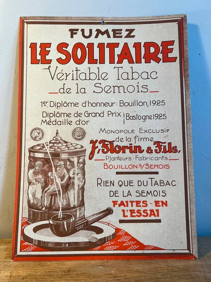 Affiche "Le Solitaire" pour le tabac, Bouillon/Semois,, Collections, Marques & Objets publicitaires, Utilisé, Panneau publicitaire