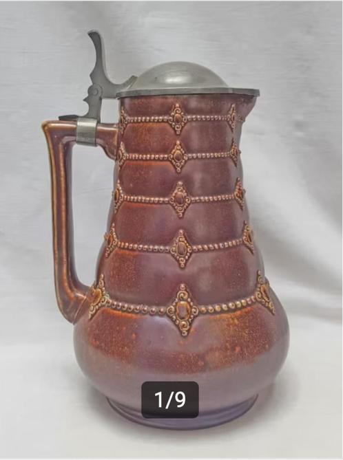 Carafe couvercle Jugendstil - Joseph Breiden-Reinhold Merkel, Antiquités & Art, Antiquités | Céramique & Poterie, Enlèvement ou Envoi