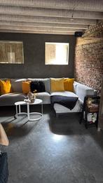 Grijze stoffen zetel met chaise longue, Ophalen, 250 tot 300 cm, 150 cm of meer, Driepersoons