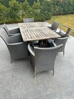 Gratis tuintafel + 6 rotan stoelen, Ophalen, Gebruikt, 6 zitplaatsen, Teakhout