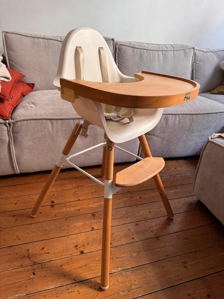 Childhome evolu 50-75-90cm kinderstoel hout wit +accessoires, Kinderen en Baby's, Kinderstoelen, Zo goed als nieuw, Meegroeistoel