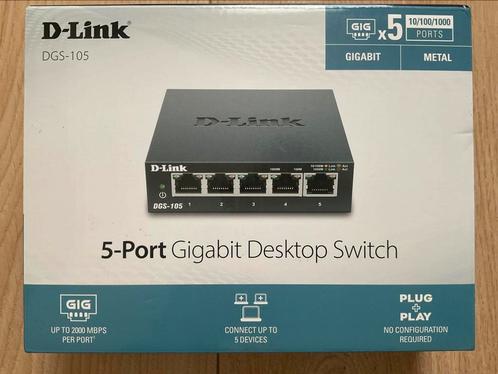D-Link DGS-105 5-port Gigabit Desktop Switch, Computers en Software, Netwerk switches, Zo goed als nieuw, Ophalen