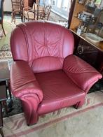 Rode leren fauteuil, Huis en Inrichting, Fauteuils, Ophalen, Gebruikt