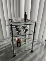 Trolley chrome met duits draadglas, Huis en Inrichting, Ophalen, Metaal of Aluminium, Vintage, 55 tot 75 cm