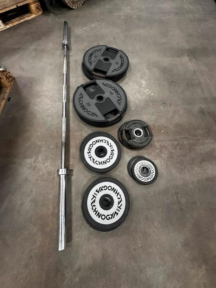 132,5kg Technogym Gewichten + Olympische Barbel, Sport en Fitness, Fitnessmaterialen, Gebruikt, Ophalen