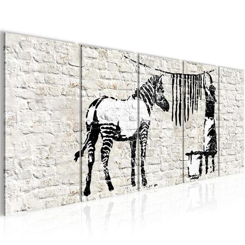 Canvas 5 luik schilderij Banksy- Zebra 220 x 80 cm, Antiek en Kunst, Kunst | Schilderijen | Modern, Verzenden