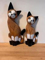 Handgeschilderde houten katten beeldjes – set van 2, Enlèvement ou Envoi, Utilisé, Animal