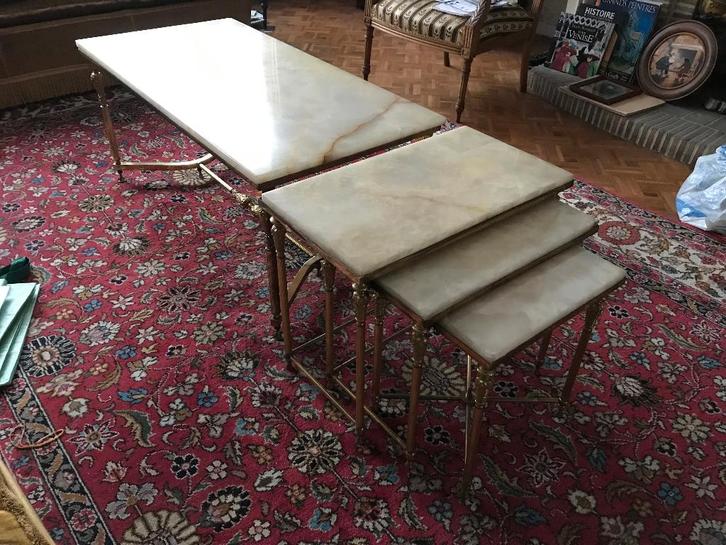 Koper/onyx Salontafel (incl. 3 uittrekelementen), Huis en Inrichting, Tafels | Salontafels, Gebruikt, Minder dan 50 cm, 50 tot 100 cm