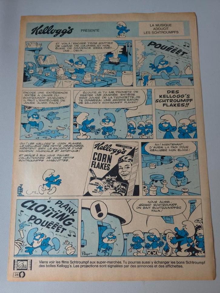 Ancienne publicité Schtroumpf Kellogg's 3, Verzamelen, Smurfen, Gebruikt, Stripboek, Verschillende Smurfen, Verzenden
