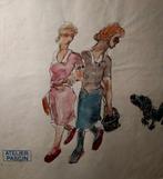 De 2 vrouwen en de hond. Aquarel van Pascin, Antiek en Kunst, Ophalen of Verzenden