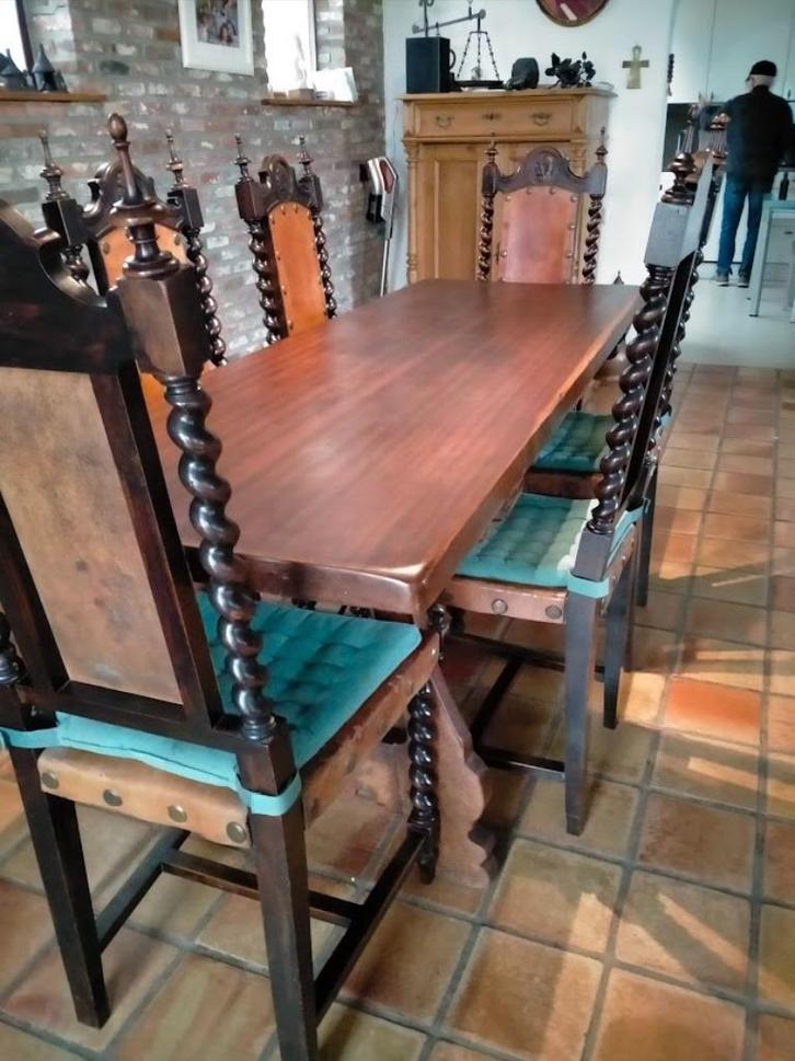antieke eettafel met stoelen, Huis en Inrichting, Tafels | Eettafels, Gebruikt, 50 tot 100 cm, 150 tot 200 cm, Vijf personen of meer