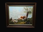 Schilderij KOE  met kleinvee.Gesign. Verboeckhoven., Antiek en Kunst, Ophalen of Verzenden