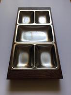 Vintage dienblad van teakhout en roestvrij staal - design, Huis en Inrichting, Gebruikt, Rechthoekig, Hout