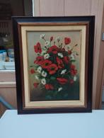 Een schilderij met bloemen kleur wit en rood achtergrond bei, Antiek en Kunst, Ophalen