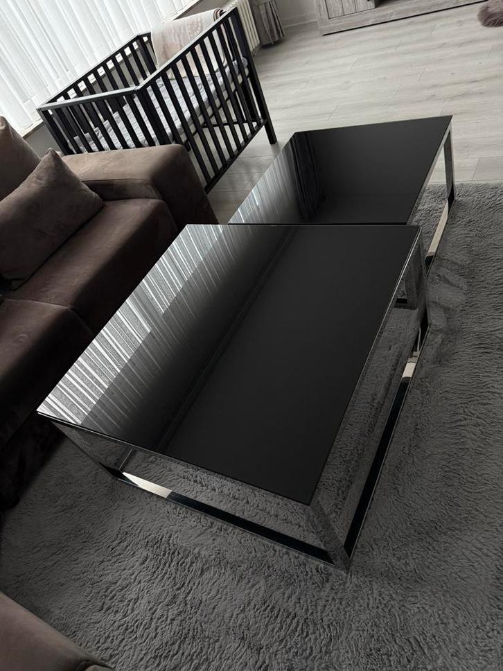 Set van 2 salontafels - Glas & Chroom - In uitstekende staat, Maison & Meubles, Tables | Tables de salon, Comme neuf, Verre, Enlèvement