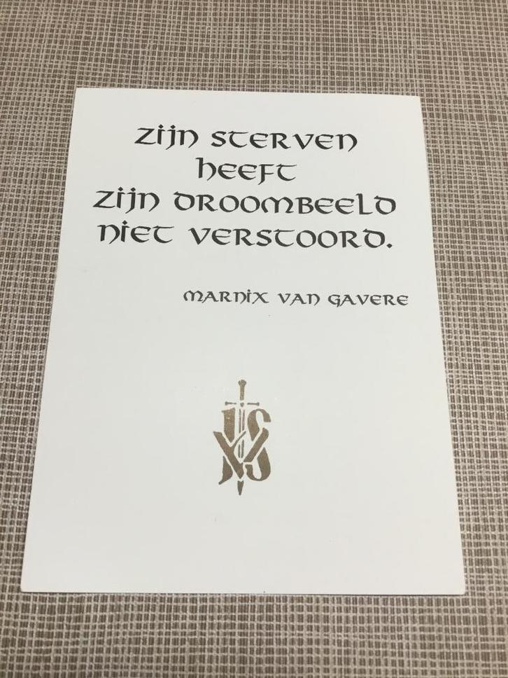 Herdenkingsprent moordpartij Abbeville 1940 AVV-VVK, Verzamelen, Bidprentjes en Rouwkaarten, Rouwkaart, Ophalen