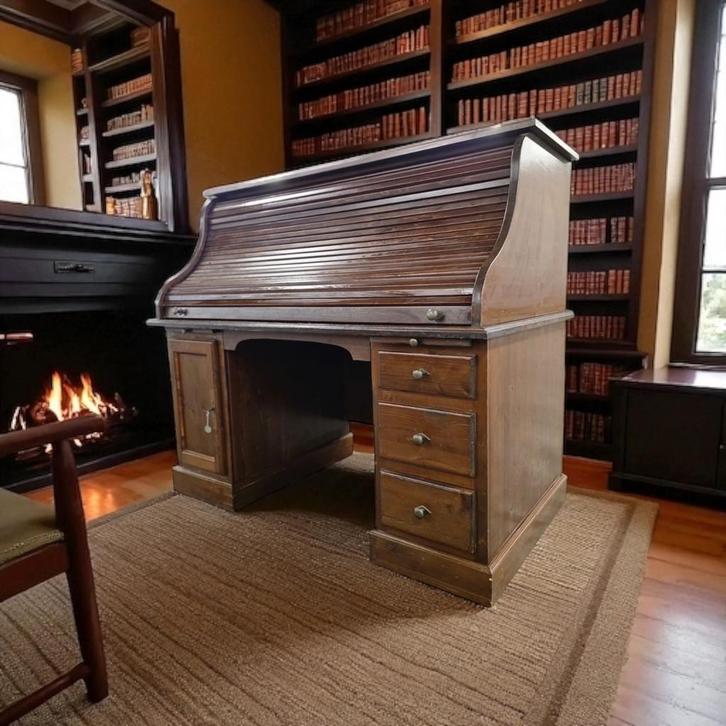 Vintage Amerikaanse bureau met rolluik / schrijftafel, Antiek en Kunst, Antiek | Meubels | Stoelen en Sofa's, Ophalen of Verzenden