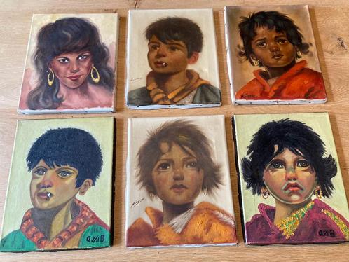 6 schilderijen zigeuner kinderen vintage 1960, Antiquités & Art, Art | Autres Art, Enlèvement ou Envoi