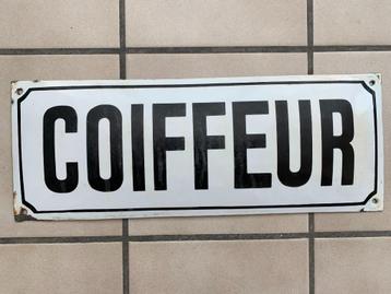 Plaque émaillée métier COIFFEUR publicité, Collections, Enlèvement ou Envoi, Utilisé, Panneau publicitaire