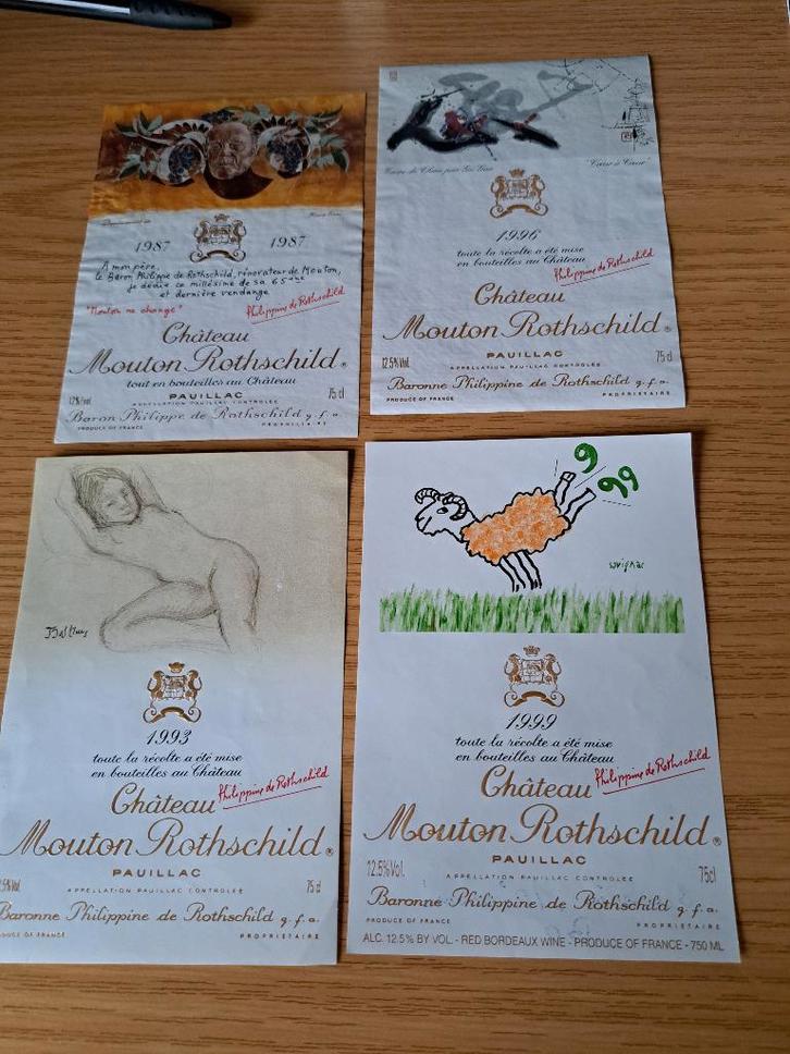 Lot van 11wijnetiketten Mouton Rothschild, Verzamelen, Wijnen, Gebruikt, Rode wijn, Frankrijk, Ophalen of Verzenden