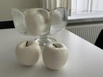 Moderne (fruit) schaal in mat glas met witte appels, Enlèvement, Neuf, Verre, Moins de 50 cm