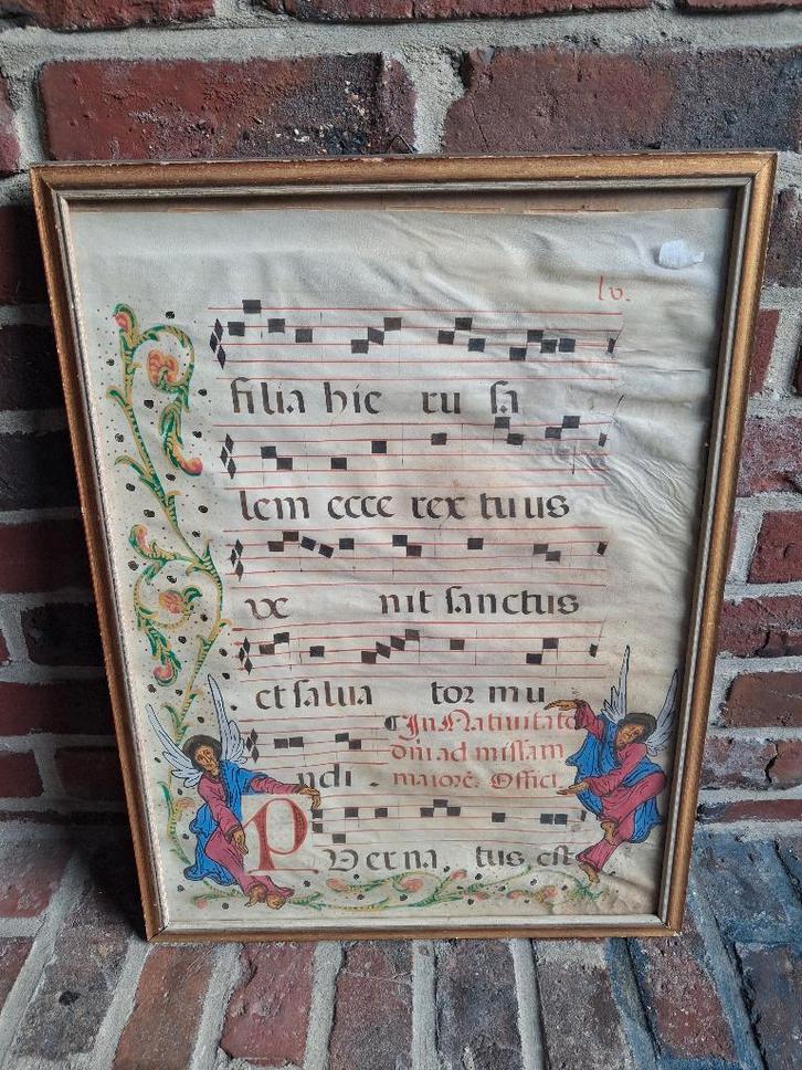 Perkament blad, met engelen, Antiek en Kunst, Kunst | Litho's en Zeefdrukken, Ophalen of Verzenden