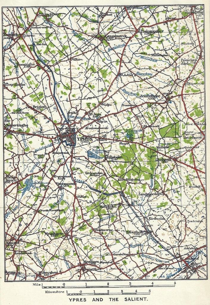1920 - Ieper de Salient / Ieperboog, Boeken, Atlassen en Landkaarten, België, Ophalen of Verzenden