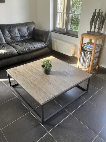 Salontafel - Stalen onderstel - Blad Steigerhout, Huis en Inrichting, Tafels | Salontafels, Ophalen, 50 tot 100 cm, Vierkant, 50 tot 100 cm