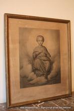 Retro vintage antieke oude kader lijst Jezus op wolk., Ophalen of Verzenden