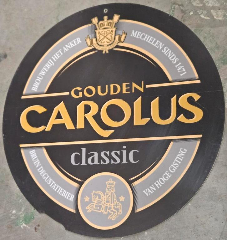 Gouden Carolus Classic rond publiciteitsbord, Verzamelen, Biermerken, Zo goed als nieuw, Ophalen of Verzenden