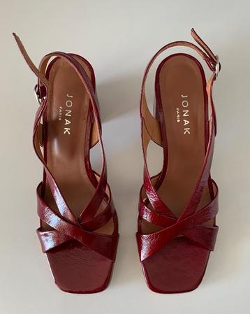 Sandales à talon bordeaux, cuir, neuves  beschikbaar voor biedingen