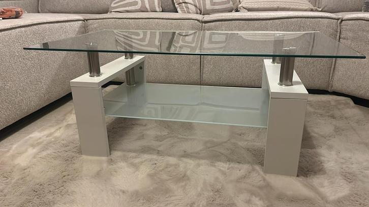 Moderne salontafel met glazen blad, Huis en Inrichting, Tafels | Salontafels, Zo goed als nieuw, Ophalen