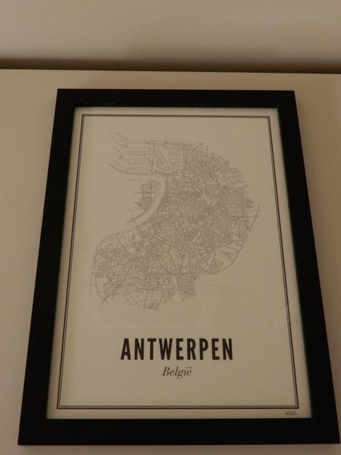 Antwerpen kaart poster in lijst NIEUW, Huis en Inrichting, Woonaccessoires | Lijsten, Nieuw, Minder dan 50 cm, Minder dan 50 cm