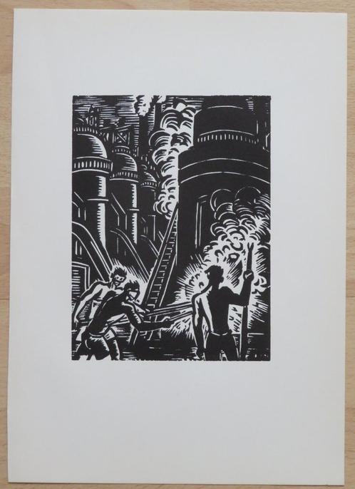Houtsnede van Frans Masereel: Luik – de hoogovens, Antiek en Kunst, Kunst | Etsen en Gravures, Verzenden