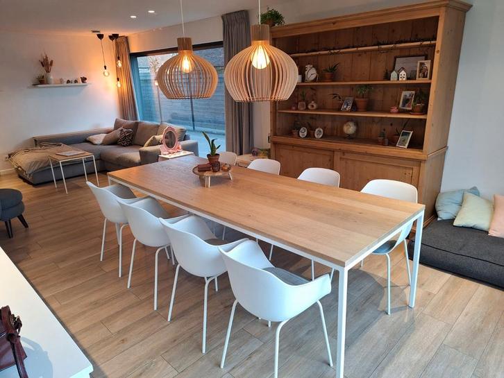 Keukentafel 8 personen +8 design stoelen 260cm x 100cm, Maison & Meubles, Ameublement | Revêtements de sol, Blanc, Enlèvement