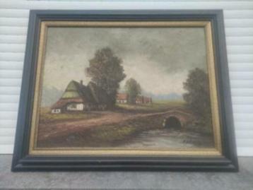huile sur toile paysage avec un pont signe beschikbaar voor biedingen