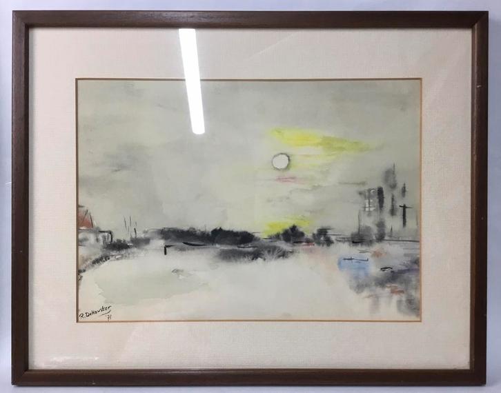 R. Dekeuster Modernist aquarelle 1971 Hartung stijl, Antiek en Kunst, Kunst | Schilderijen | Klassiek, Ophalen of Verzenden