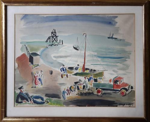 Serge Creuz encre gouache 1943 port mer Nord Anvers Marine, Antiquités & Art, Art | Peinture | Moderne, Enlèvement